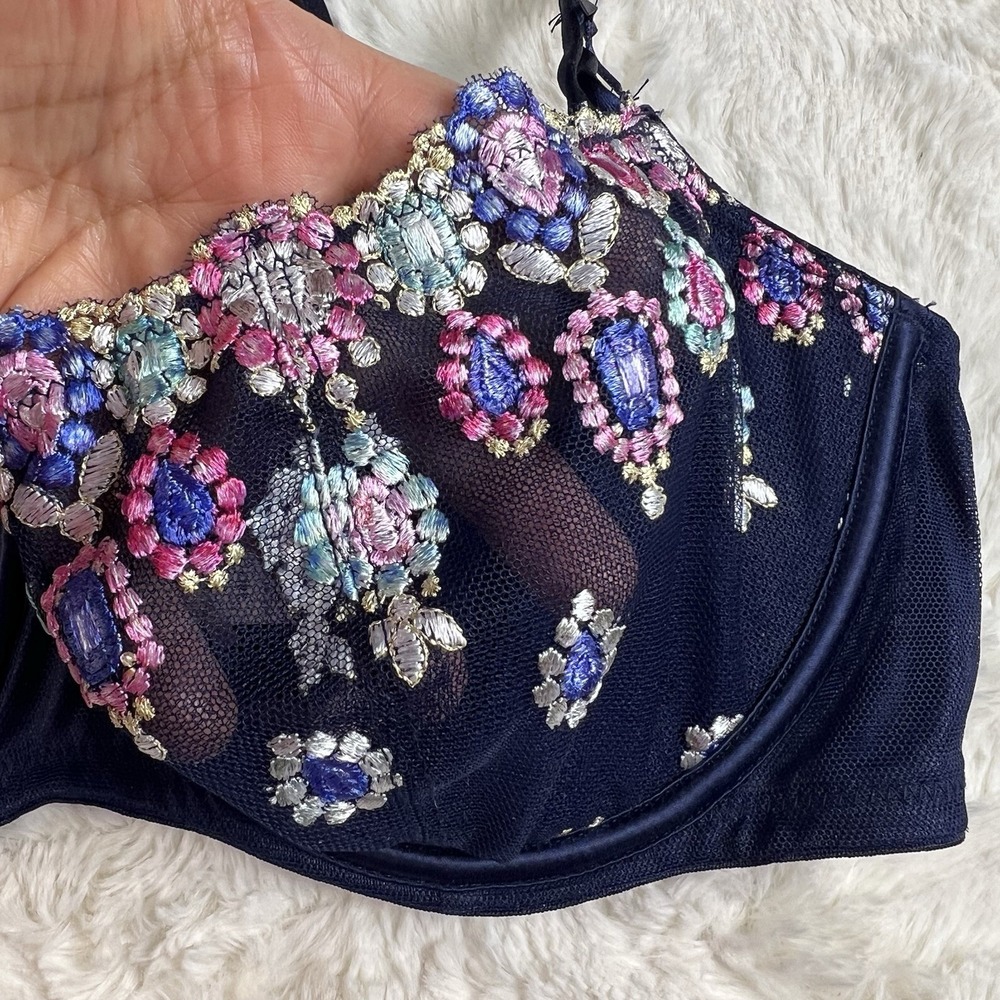 Victoria Secret Dream Angels Wicked Unlined Balconette Bra 32DD Blue Mesh NWT - Picture 3 of 6